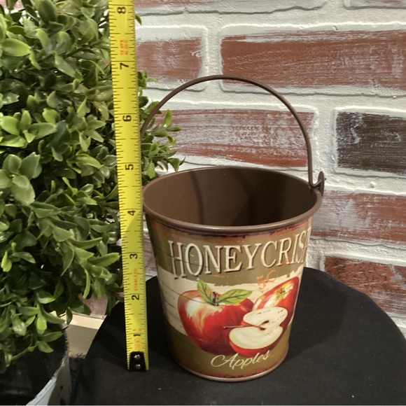 Metal Tin Crafted Bucket w Handle - Honey Crisp Apples Design - Vintage Look - Picture 7 of 8